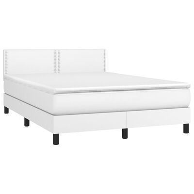 vidaXL atsperu gulta ar matraci, LED, balta, 140x200 cm, mākslīgā āda