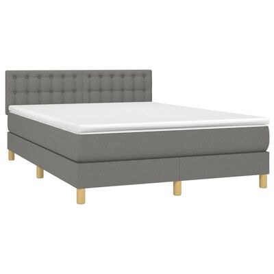 vidaXL atsperu gulta ar matraci, LED, tumši pelēks audums, 140x200 cm