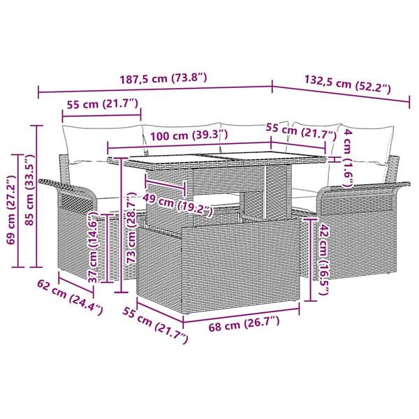 vidaXL Dārza dīvānu komplekts 5 pcs Bē&scaron;a Poliūtu rotangpalma