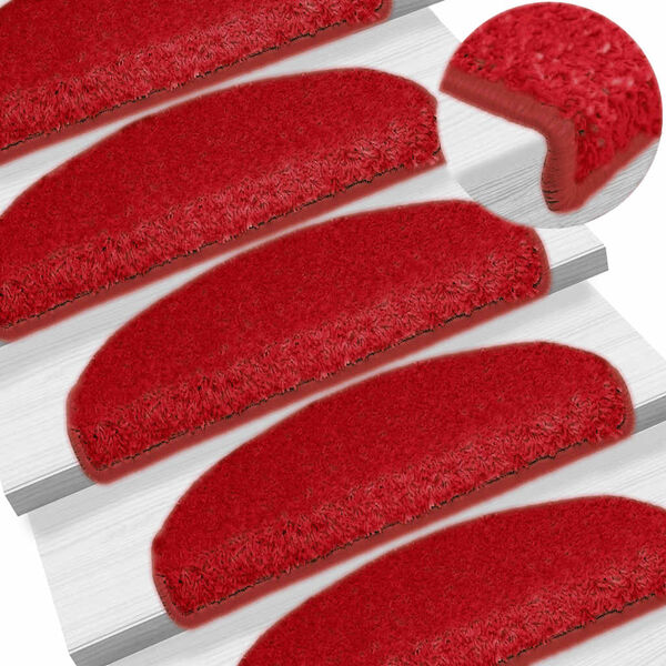 vidaXL kāpņu paklājiņi, 30 gab., 65x21x4 cm, sarkani, pusapaļi, lieli