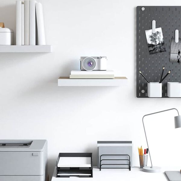 vidaXL sienas plaukts, ozolkoka un balta krāsa, 40x23x3,8 cm, MDF