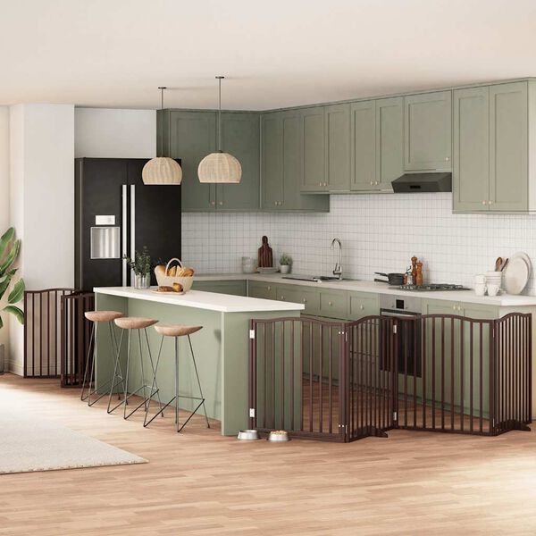 vidaXL suņu vārti ar durvīm, salokāmi, 12 paneļi, 960 cm, papeles koks