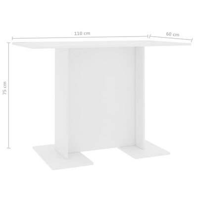 vidaXL virtuves galds, 110x60x75 cm, balts, skaidu plāksne