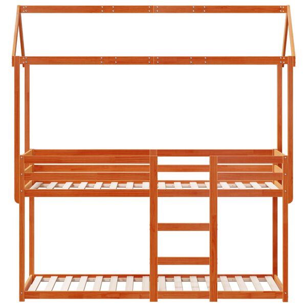 vidaXL divstāvu gulta ar jumtu, vaska brūna, 80x200 cm, priedes koks