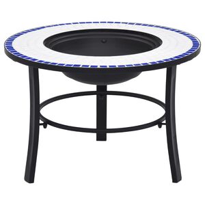 vidaXL ugunskura vietas galds, mozaīka, 68 cm, zils ar baltu, keramika