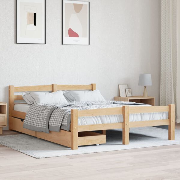 vidaXL gultas rāmis ar 2 atvilktnēm, priedes masīvkoks, 140x200 cm