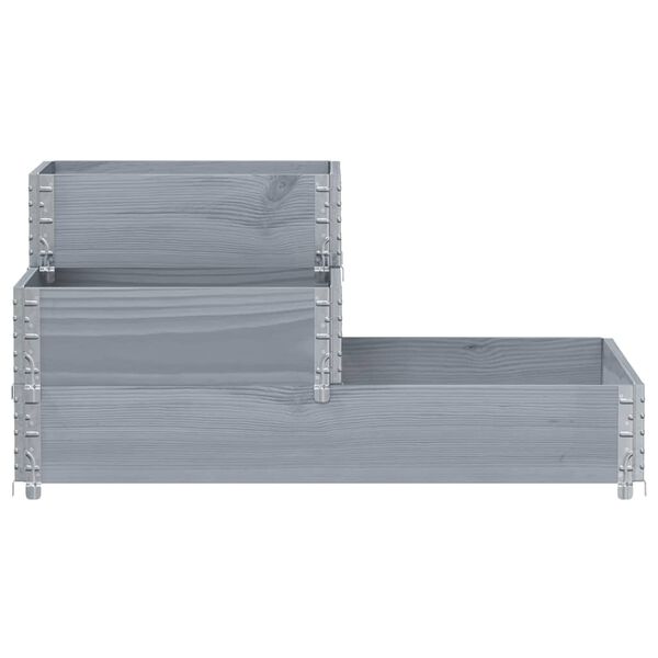 vidaXL 3-līmeņu puķu kaste, pelēka, 120x80 cm, priedes masīvkoks