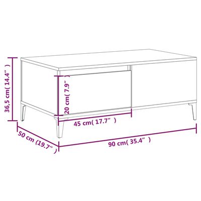 vidaXL kafijas galdiņš, balts, 90x50x36,5 cm, inženierijas koks