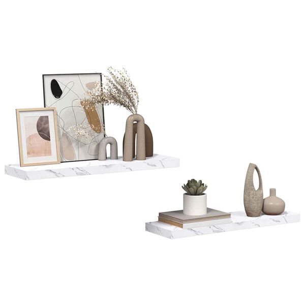 vidaXL Sienas plaukts 2 pcs Balts marmors 80 x 23,5 x 4 cm