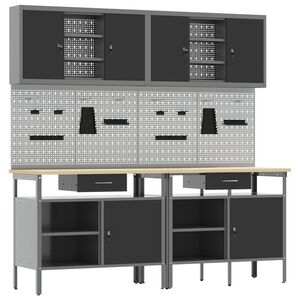 vidaXL Darbagalda komplekts ar atvilktni 8 pcs Sarkans un pelēks