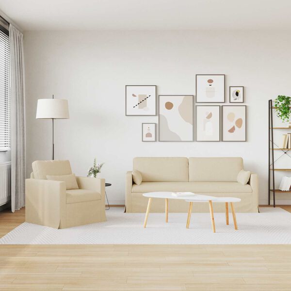 vidaXL Dīvāns 2 pcs Krēmkrāsa 198 x 78 x 80 cm audums