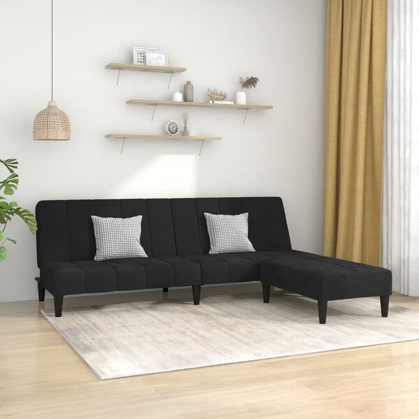 vidaXL 2-vietīga dīvāngulta ar kāju balstu, melns samts