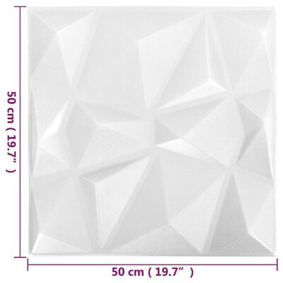 vidaXL 3D sienas paneļi, 24 gab., 50x50 cm, balti dimanti, 6 m²
