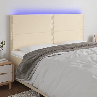 vidaXL gultas galvgalis ar LED, 180x5x118/128 cm, krēmkrāsas audums