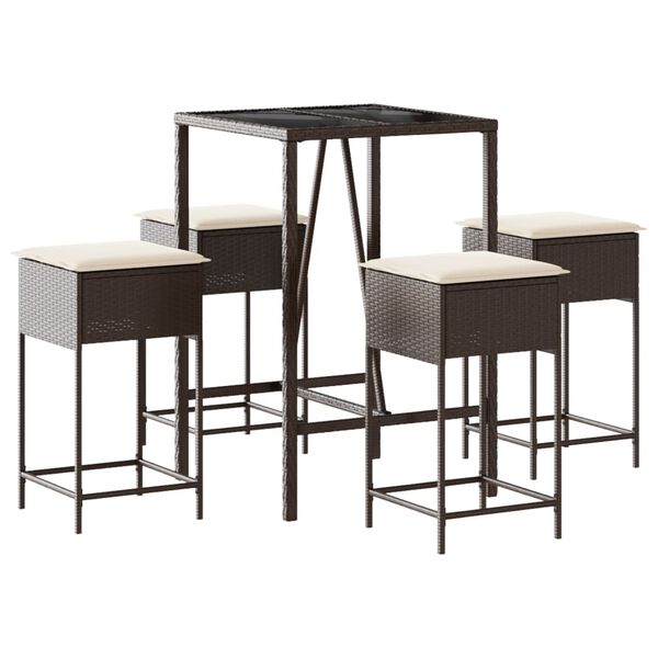 vidaXL 5-daļīgs bāra mēbeļu komplekts ar matračiem, PE rotangpalma