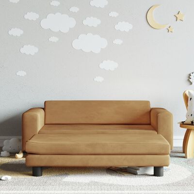vidaXL bērnu dīvāns ar soliņu, brūns, 100x50x30 cm, samts