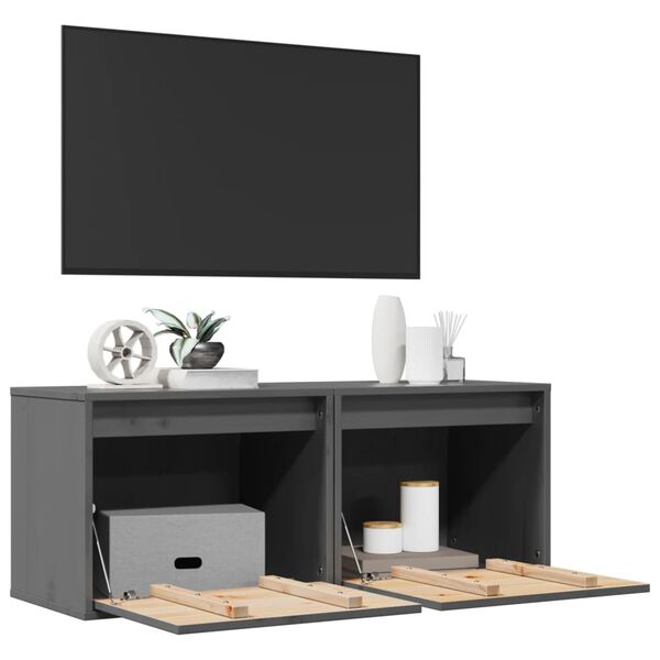 vidaXL sienas skapīši, 2 gab., pelēki, 45x30x35 cm, priedes masīvkoks