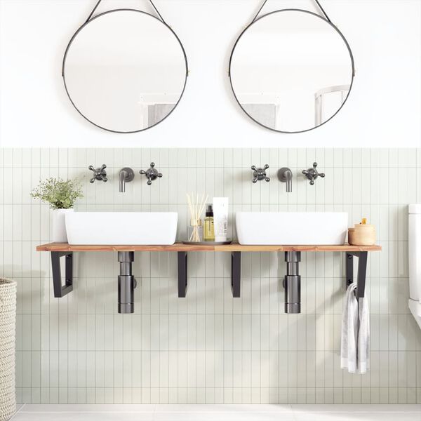 vidaXL izlietnes plaukts, stiprināms pie sienas, tērauds, akācija