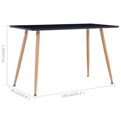 vidaXL virtuves galds, melna, ozolkoka krāsa, 120x60x74 cm, MDF
