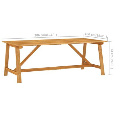 vidaXL dārza galds, 206x100x74 cm, akācijas masīvkoks