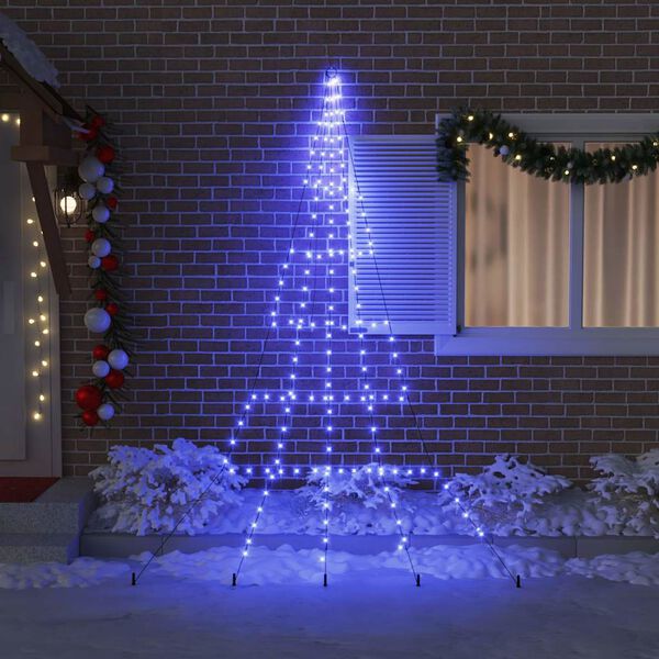 vidaXL LED Ziemassvētku koks ar zemes mietiem Zila 300 cm Metāla