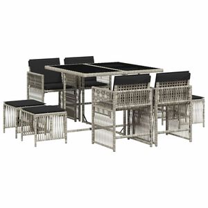 vidaXL 9-daļīgs dārza mēbeļu komplekts, matrači,gai&scaron;i pelēka PE pinums