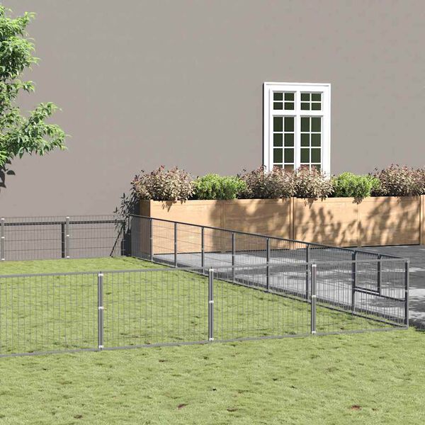 vidaXL suņu voljērs, sudraba krāsa, 80 m&sup2;, tērauds