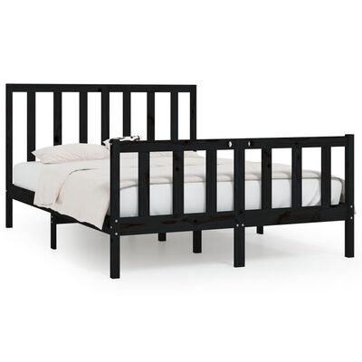 vidaXL gultas rāmis, melns, masīvkoks, 150x200 cm, liels, divvietīgs