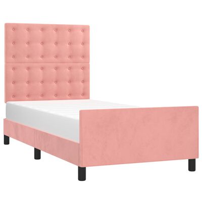 vidaXL gultas rāmis ar galvgali, rozā samts, 90x200 cm