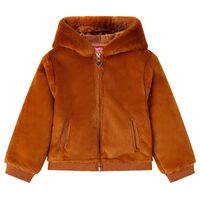Bērnu jaka ar kapuci, mākslīgā kažokāda, konjaka krāsa, 92