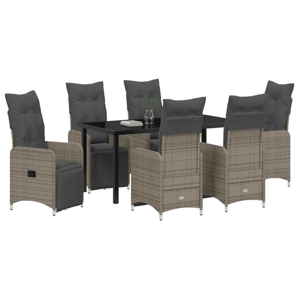 vidaXL Dārza ēdamgalds ar spilvenu 7 pcs Bē&scaron;a Poliūtu rotangpalma