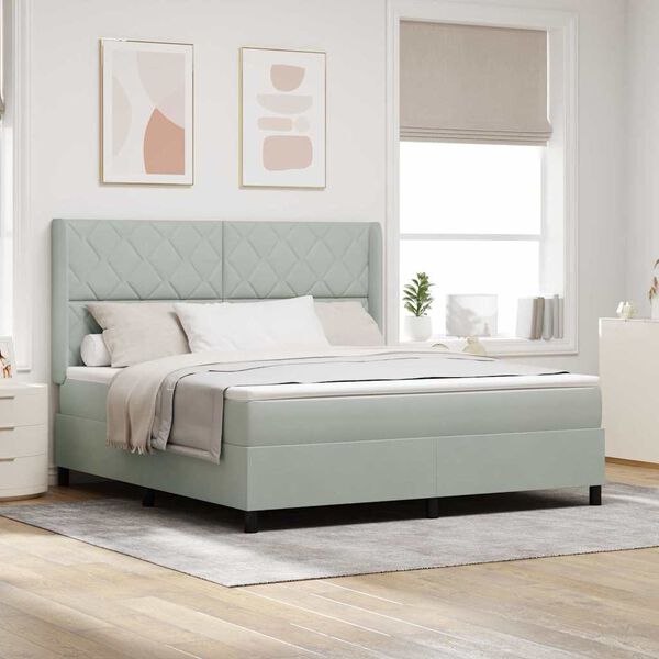 vidaXL Kastītes atsperu gulta Gai&scaron;i pelēks 180 x 200 cm Samts