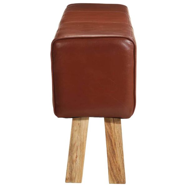 vidaXL vingro&scaron;anas buks, 160 cm, brūna dabīgā āda, akācijas masīvkoks