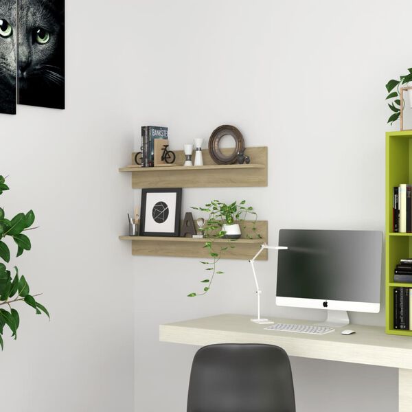 vidaXL sienas plaukti, 2 gab., 80x11,5x18 cm, ozola, inženierijas koks