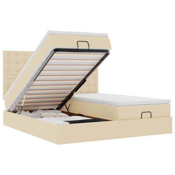 vidaXL Osmaņu gultas rāmis ar matračiem krēmkrāsas 200x200cm audums