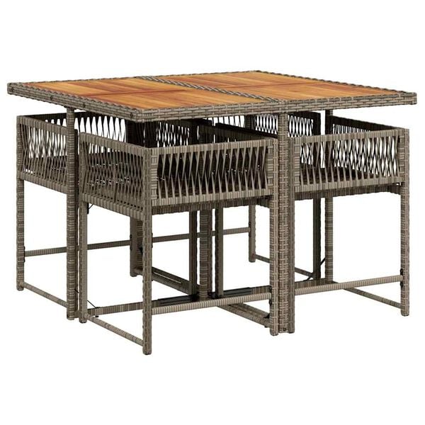 vidaXL 5-daļīgs dārza mēbeļu komplekts, matrači, pelēka PE rotangpalma