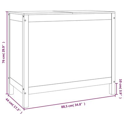 vidaXL veļas kaste, melna, 88,5x44x76 cm, priedes masīvkoks