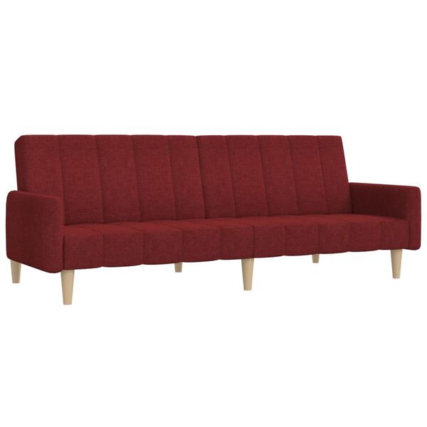 vidaXL divvietīga dīvāngulta ar kājsoliņu, vīnsarkans audums