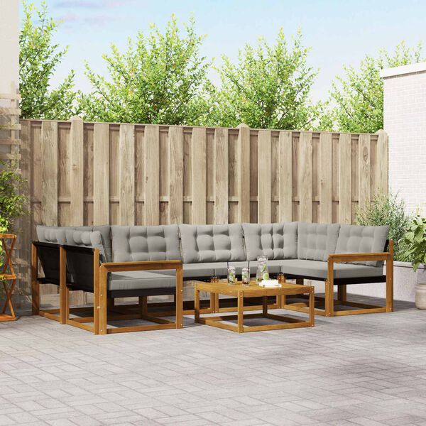 vidaXL Āra dīvānu komplekts ar spilvenu 7 pcs Dabīgs un gai&scaron;i pelēks