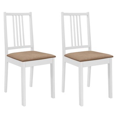 vidaXL virtuves krēsli ar matračiem, 2 gab., balts masīvkoks
