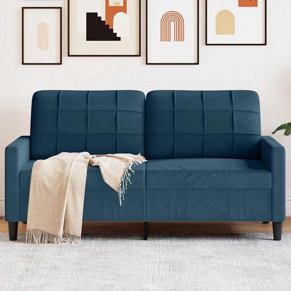 vidaXL divvietīgs dīvāns, zils, 140 cm, samts