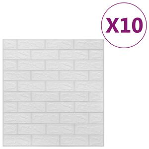 vidaXL 3D tapetes, pa&scaron;līmējo&scaron;as, ķiegeļu raksts, 10 gab., baltas