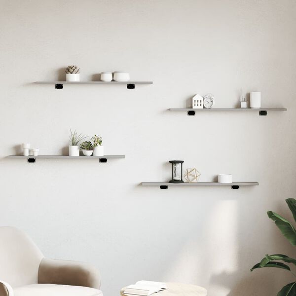 vidaXL sienas plaukti, 4 gab., pelēki, 80x10x1,5 cm, inženierijas koks