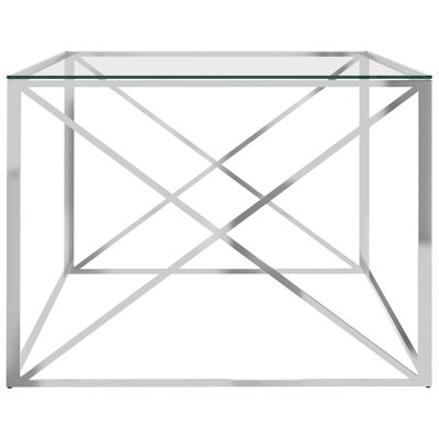 vidaXL kafijas galdiņš, sudrabains, 120x60x45 cm, tērauds, stikls