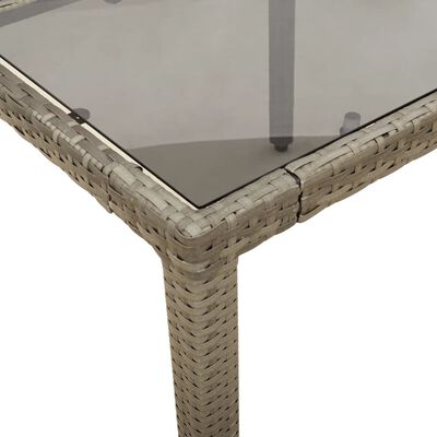 vidaXL dārza galds ar stikla virsmu, 90x90x75cm, pelēka PE rotangpalma