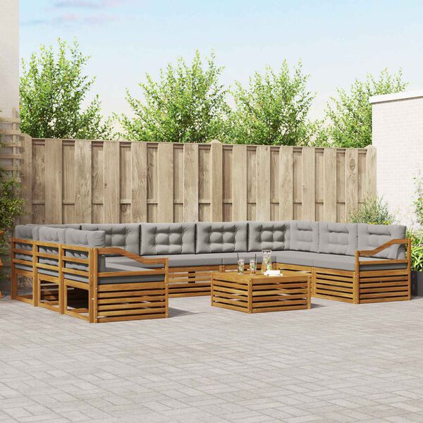 vidaXL Dīvāna komplekti ar spilvenu 10 pcs Dabīgs un gai&scaron;i pelēks