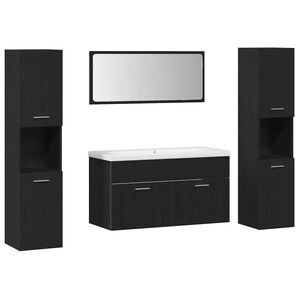 vidaXL Vannas istabas mēbeļu komplekts ar plauktu 4 pcs Melns ozolkoks