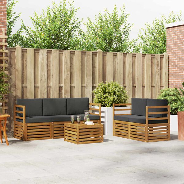 vidaXL Dīvāna komplekti 6 pcs Dabisks un antracīts Cietā akācijas koks