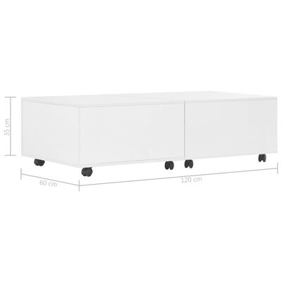 vidaXL kafijas galdiņš, 120x60x35 cm, spīdīgs, balts