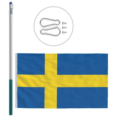 vidaXL Zviedrijas karogs un karoga masts, alumīnijs, 6 m